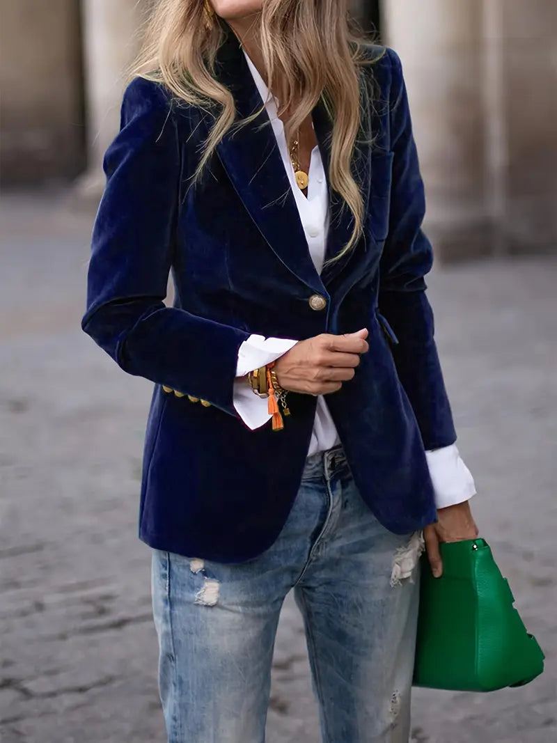Erin Gold-Button Velvet Blazer