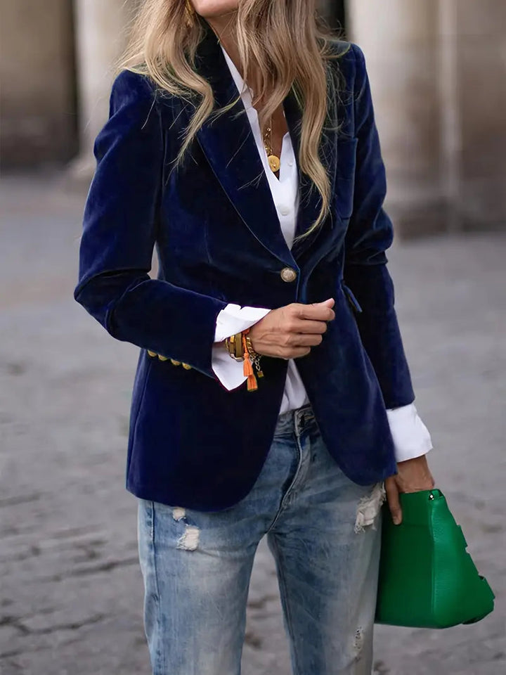 Erin Gold-Button Velvet Blazer