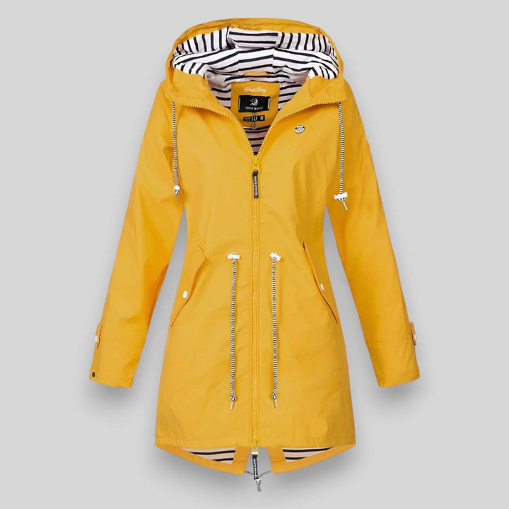 Sara Drawstring-Waist Hooded Rain Jacket