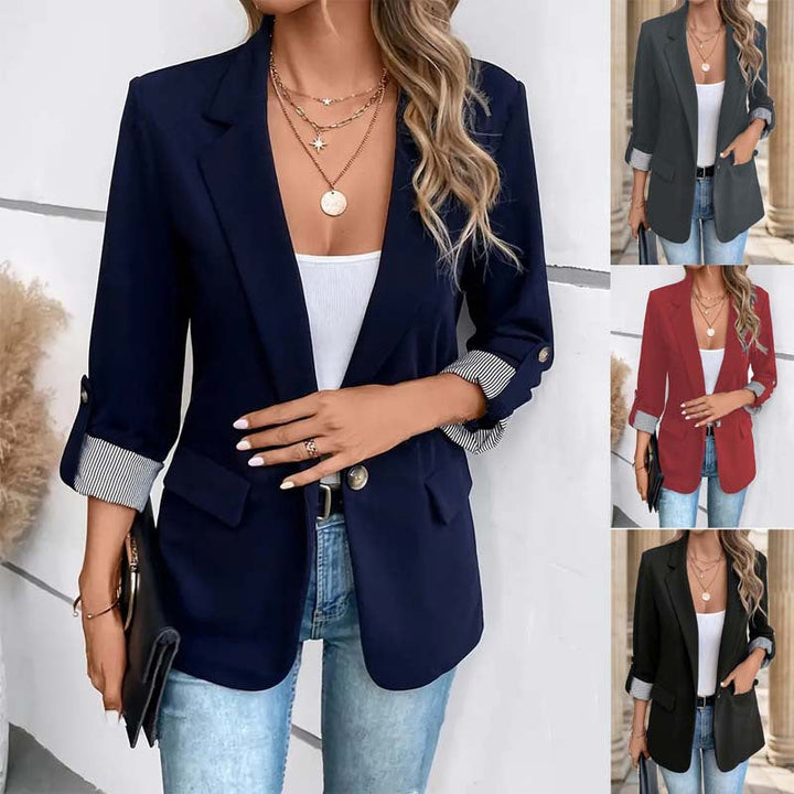 Iris Open-Front Striped Cuff Blazer