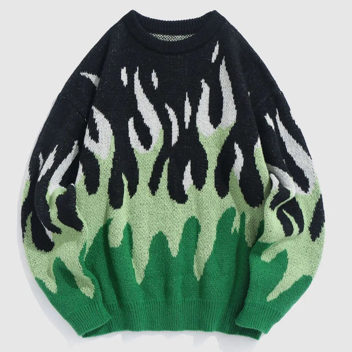 Blaze Flame-Pattern Knit Crewneck Sweater