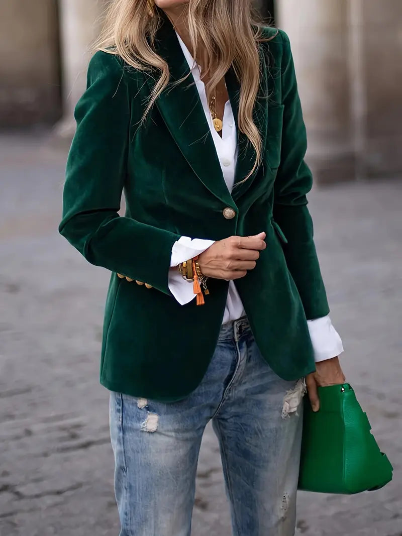Erin Gold-Button Velvet Blazer