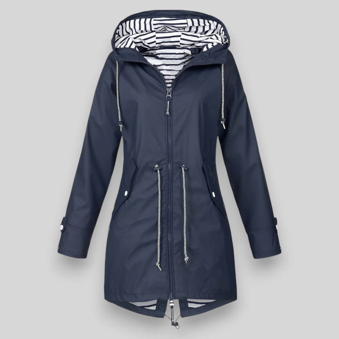 Sara Drawstring-Waist Hooded Rain Jacket