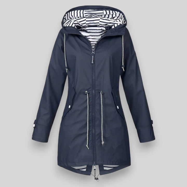 Sara Drawstring-Waist Hooded Rain Jacket