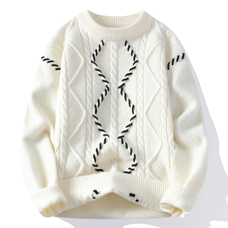 Remi Cable-Knit Contrast Stitch Crewneck Sweater