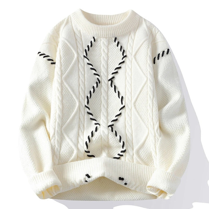 Remi Cable-Knit Contrast Stitch Crewneck Sweater