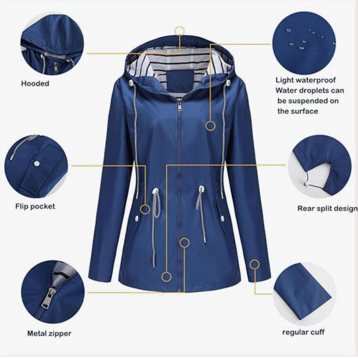 Sara Drawstring-Waist Hooded Rain Jacket