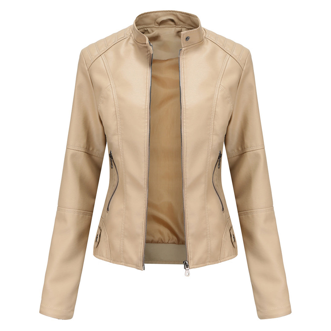 Lucy Stand-Collar Zip-Up Moto Jacket