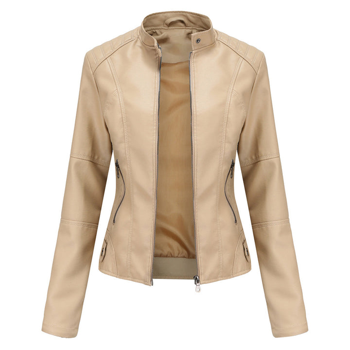 Lucy Stand-Collar Zip-Up Moto Jacket