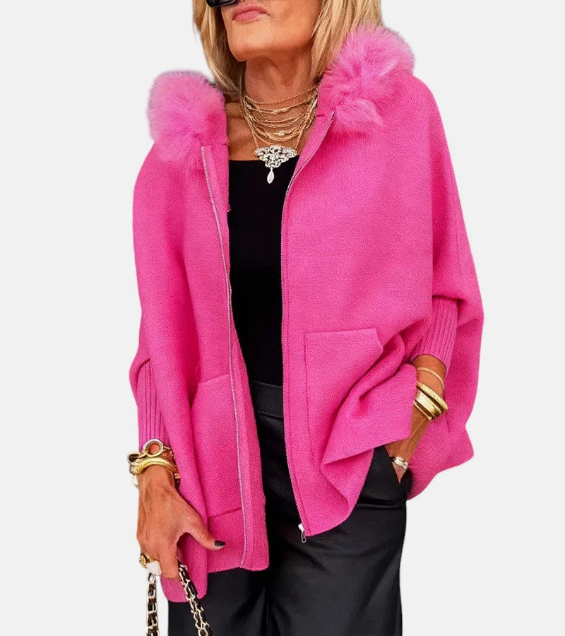 Luna Faux Fur Hood Zip-Up Cape Jacket