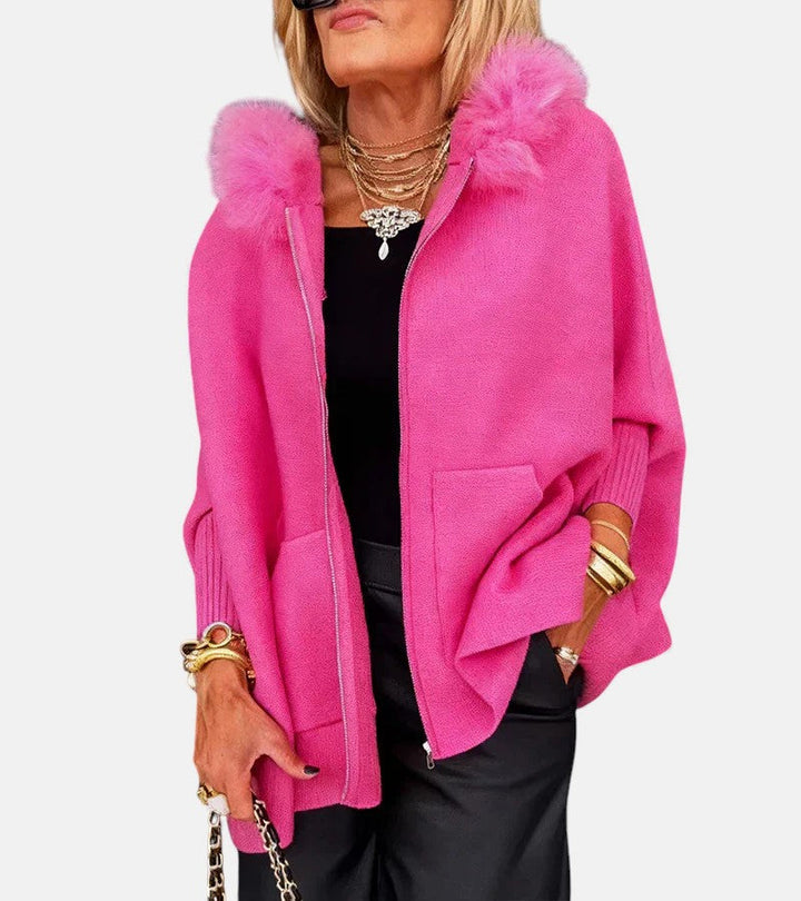 Luna Faux Fur Hood Zip-Up Cape Jacket