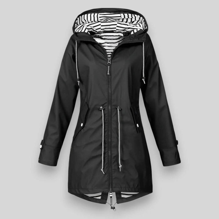 Sara Drawstring-Waist Hooded Rain Jacket