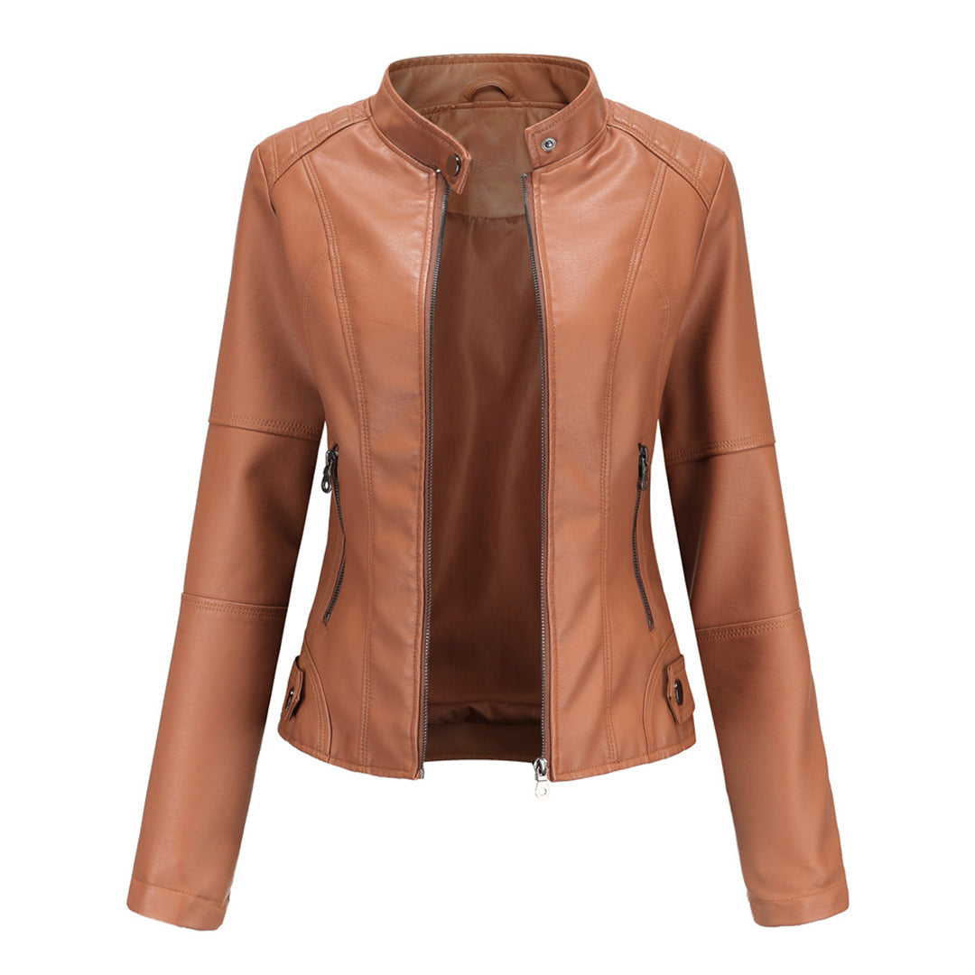Lucy Stand-Collar Zip-Up Moto Jacket