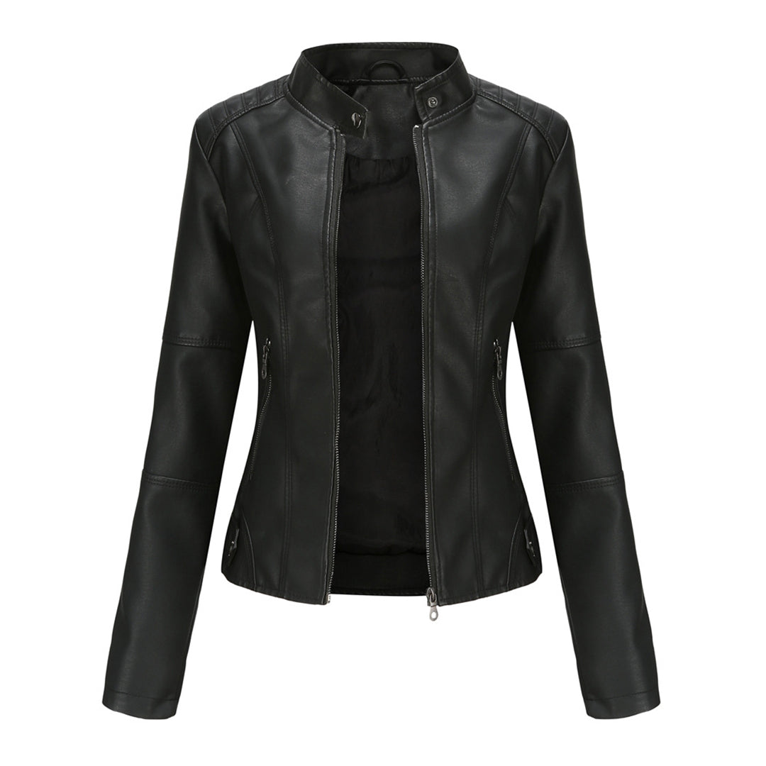 Lucy Stand-Collar Zip-Up Moto Jacket