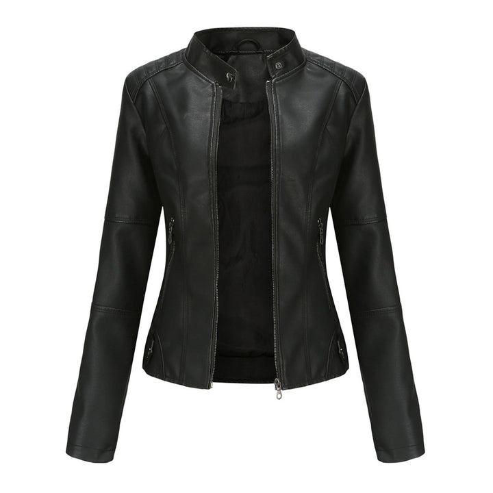 Lucy Stand-Collar Zip-Up Moto Jacket