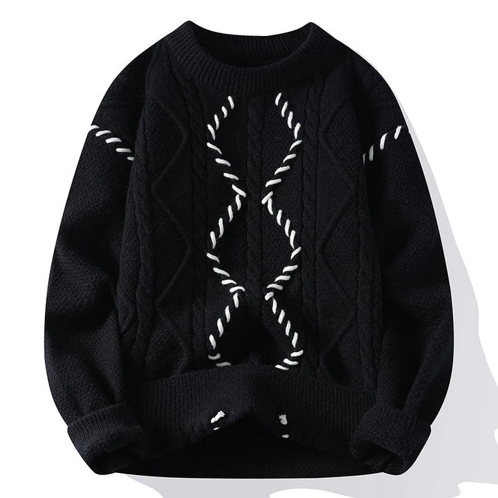 Remi Cable-Knit Contrast Stitch Crewneck Sweater