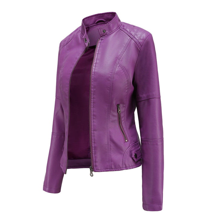 Lucy Stand-Collar Zip-Up Moto Jacket