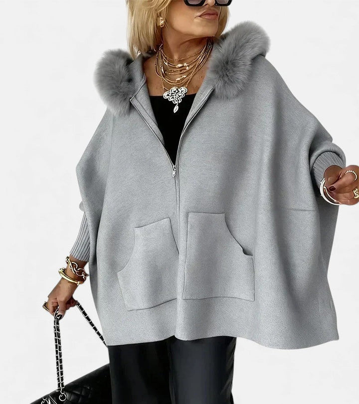 Luna Faux Fur Hood Zip-Up Cape Jacket
