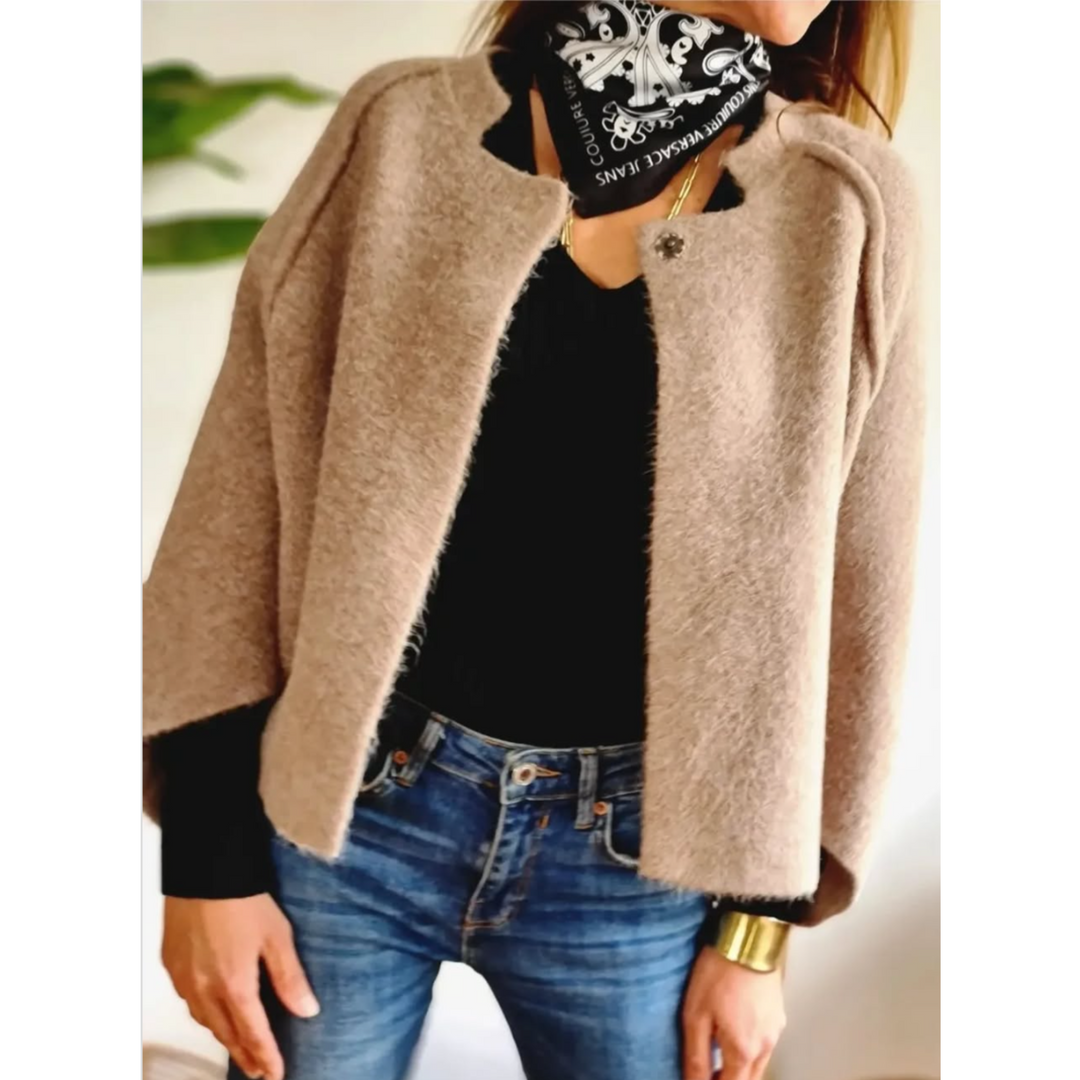 Cora Cropped Fuzzy Snap-Button Jacket