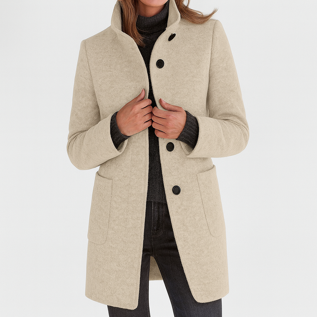 Emma Stand-Collar Button-Front Coat