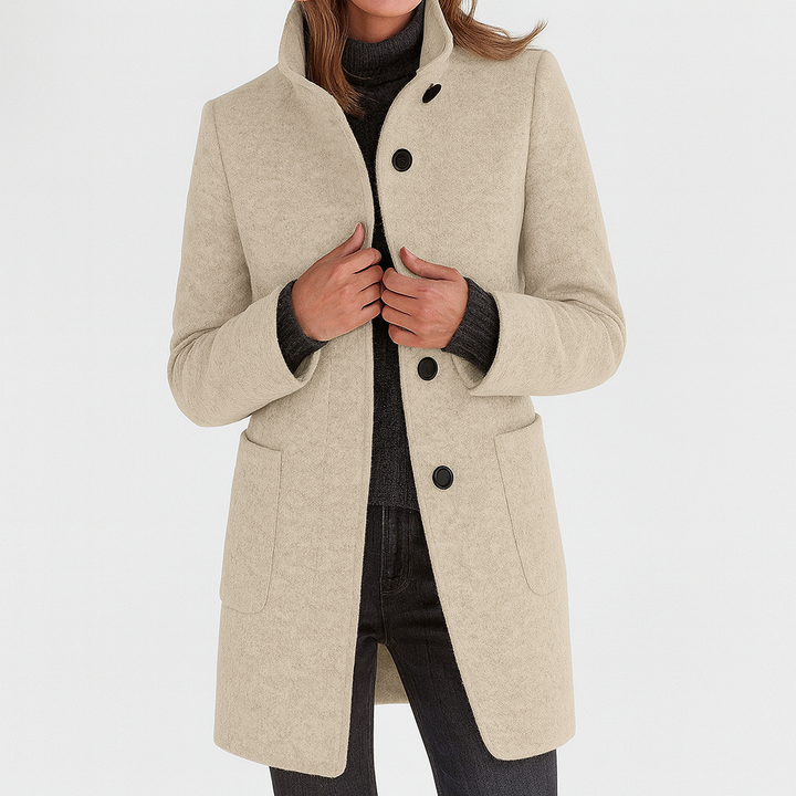 Emma Stand-Collar Button-Front Coat