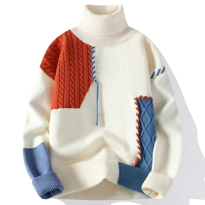 Wade Patchwork Turtleneck Knit Sweater