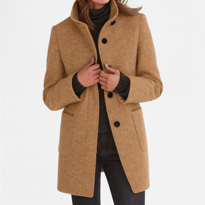 Emma Stand-Collar Button-Front Coat