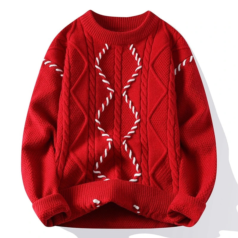 Remi Cable-Knit Contrast Stitch Crewneck Sweater