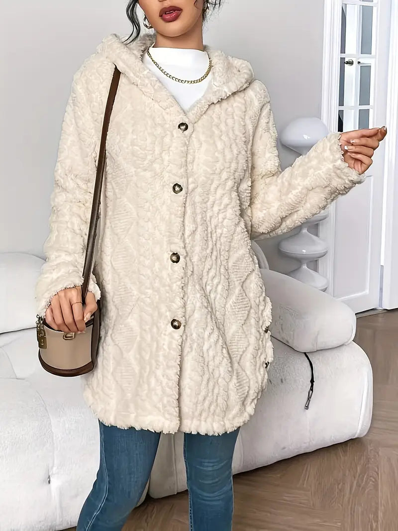 Lana Hooded Plush Textured Cardigan