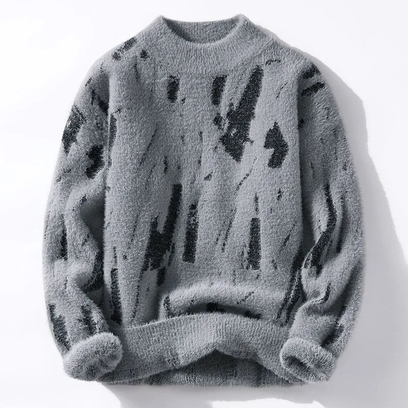 Dario Abstract Print Fuzzy Crewneck Sweater