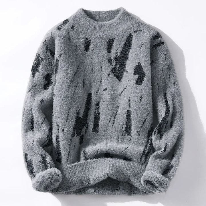 Dario Abstract Print Fuzzy Crewneck Sweater