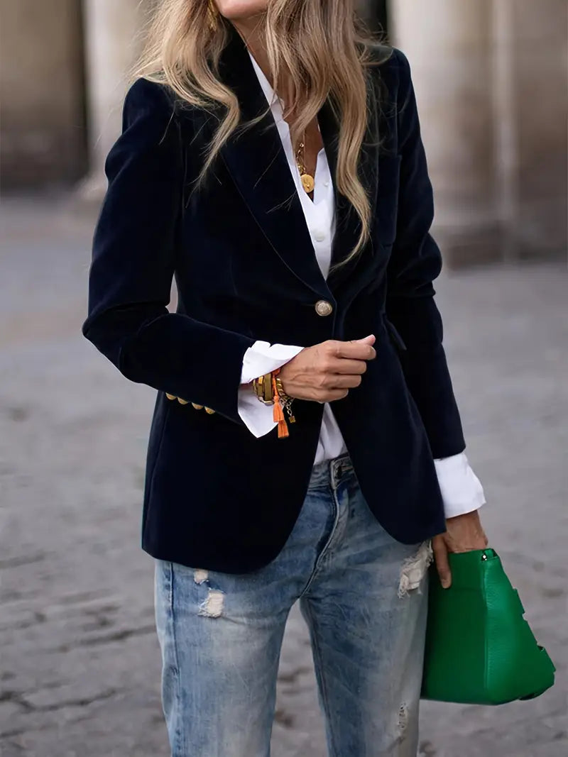 Erin Gold-Button Velvet Blazer