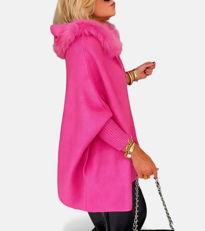 Luna Faux Fur Hood Zip-Up Cape Jacket