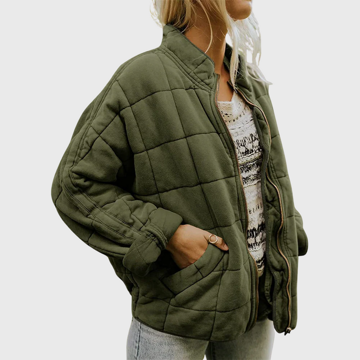 Fern Quilted Zip-Up Bomber Jacket