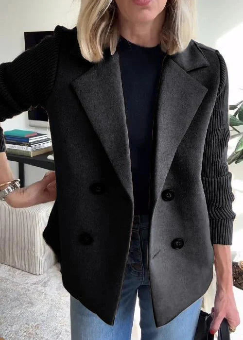 Ivy Double-Breasted Knit-Sleeve Blazer Coat