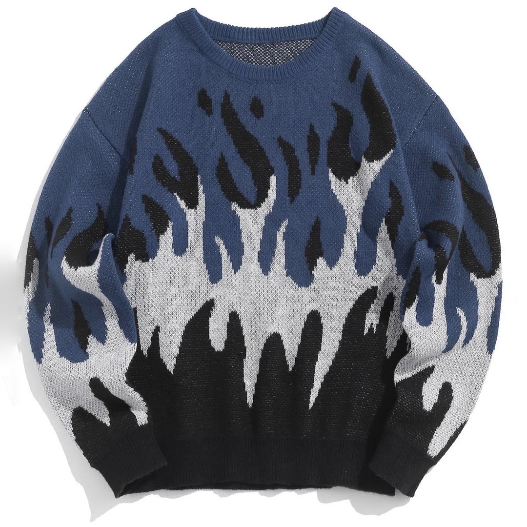 Blaze Flame-Pattern Knit Crewneck Sweater