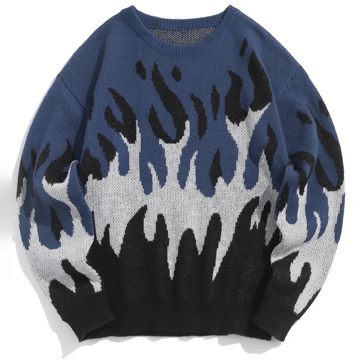 Blaze Flame-Pattern Knit Crewneck Sweater