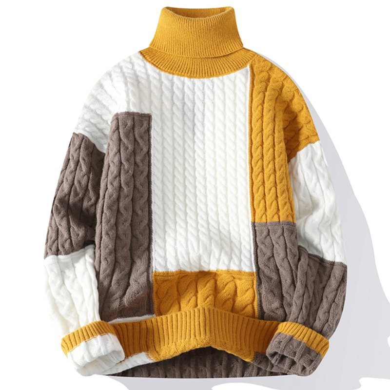 Finn Patchwork Cable-Knit Turtleneck Sweater