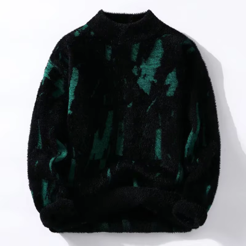 Dario Abstract Print Fuzzy Crewneck Sweater