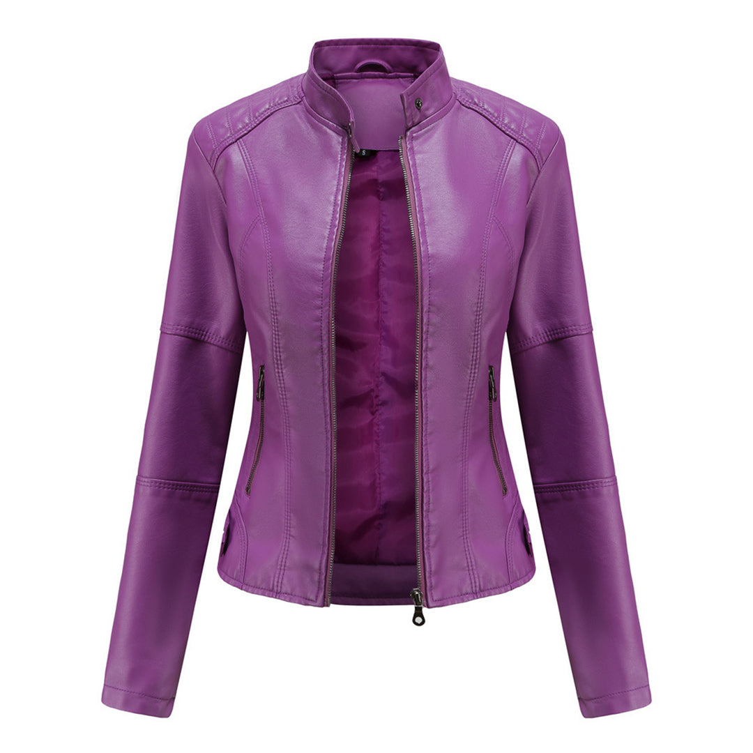 Lucy Stand-Collar Zip-Up Moto Jacket