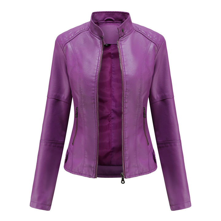 Lucy Stand-Collar Zip-Up Moto Jacket