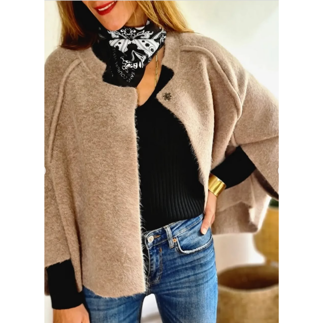 Cora Cropped Fuzzy Snap-Button Jacket