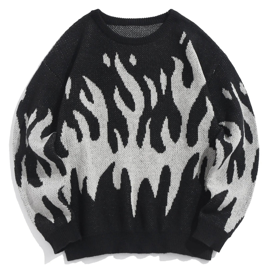 Blaze Flame-Pattern Knit Crewneck Sweater