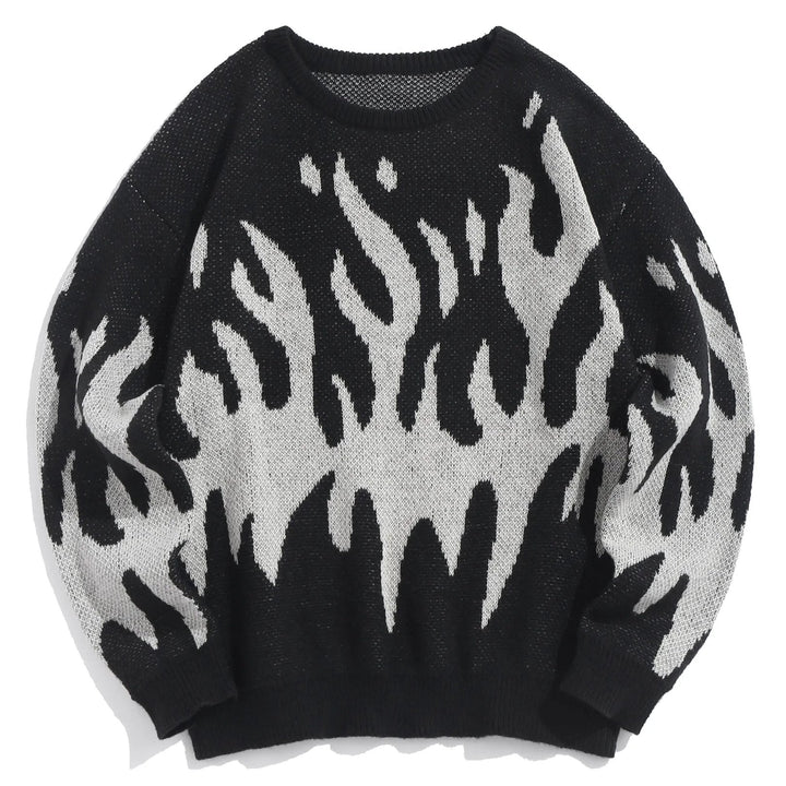Blaze Flame-Pattern Knit Crewneck Sweater