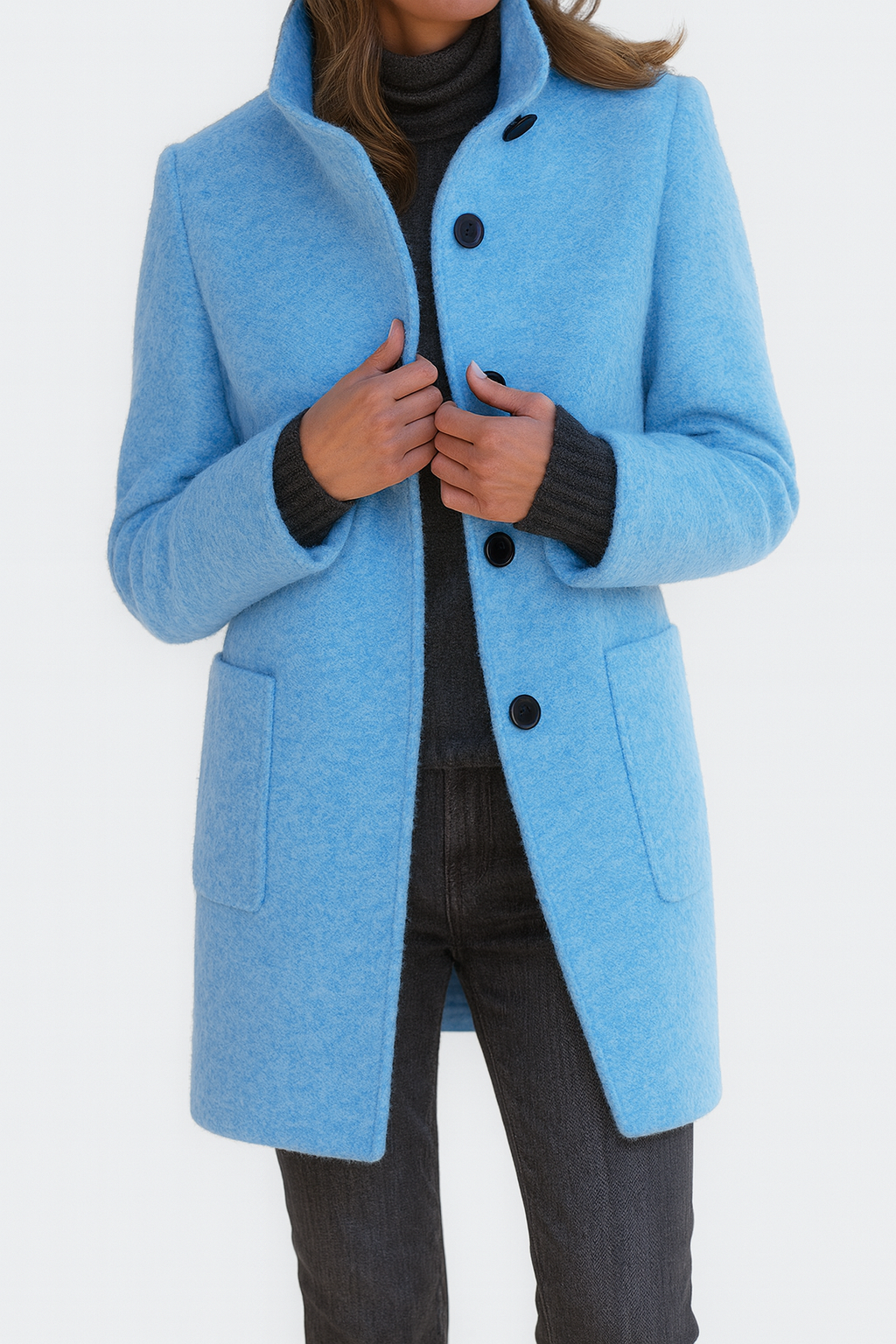 Emma Stand-Collar Button-Front Coat