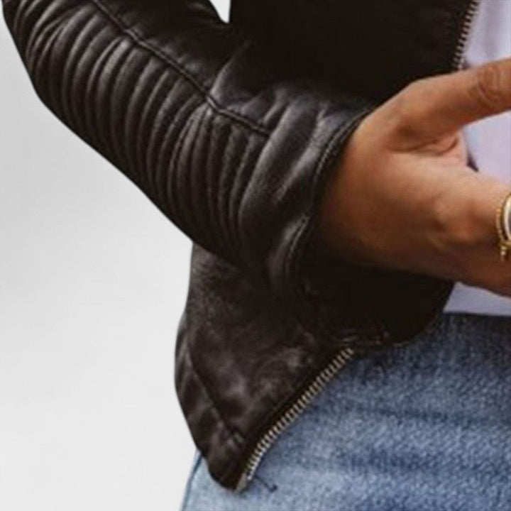 Gia Quilted-Sleeve Moto Jacket