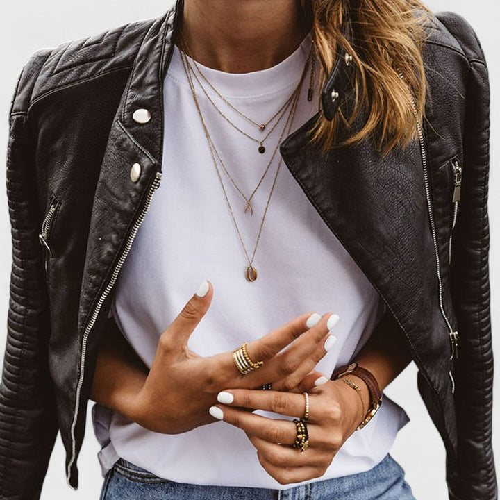 Gia Quilted-Sleeve Moto Jacket