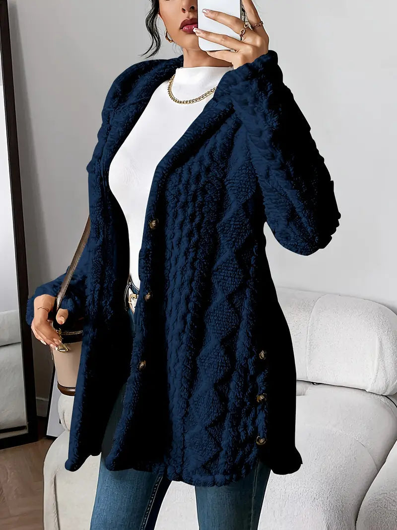 Lana Hooded Plush Textured Cardigan