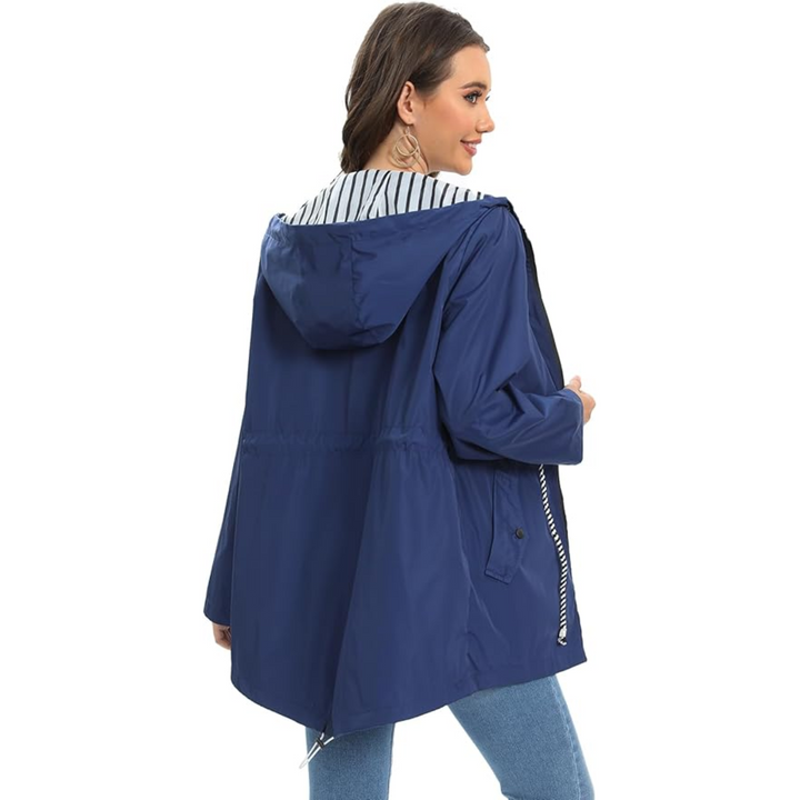 Sara Drawstring-Waist Hooded Rain Jacket