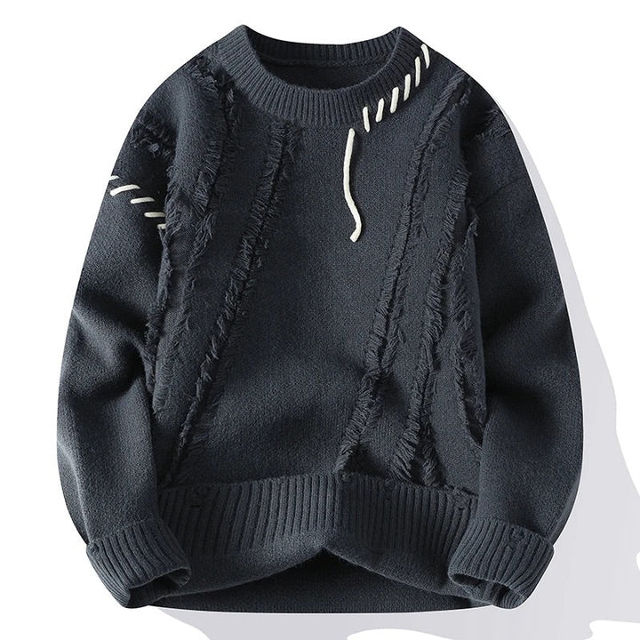 Kai Frayed Texture Crew-Neck Knit Sweater